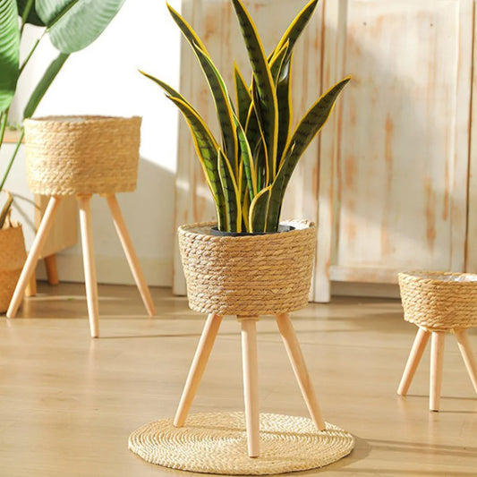 Wooden Basket Planter Stand