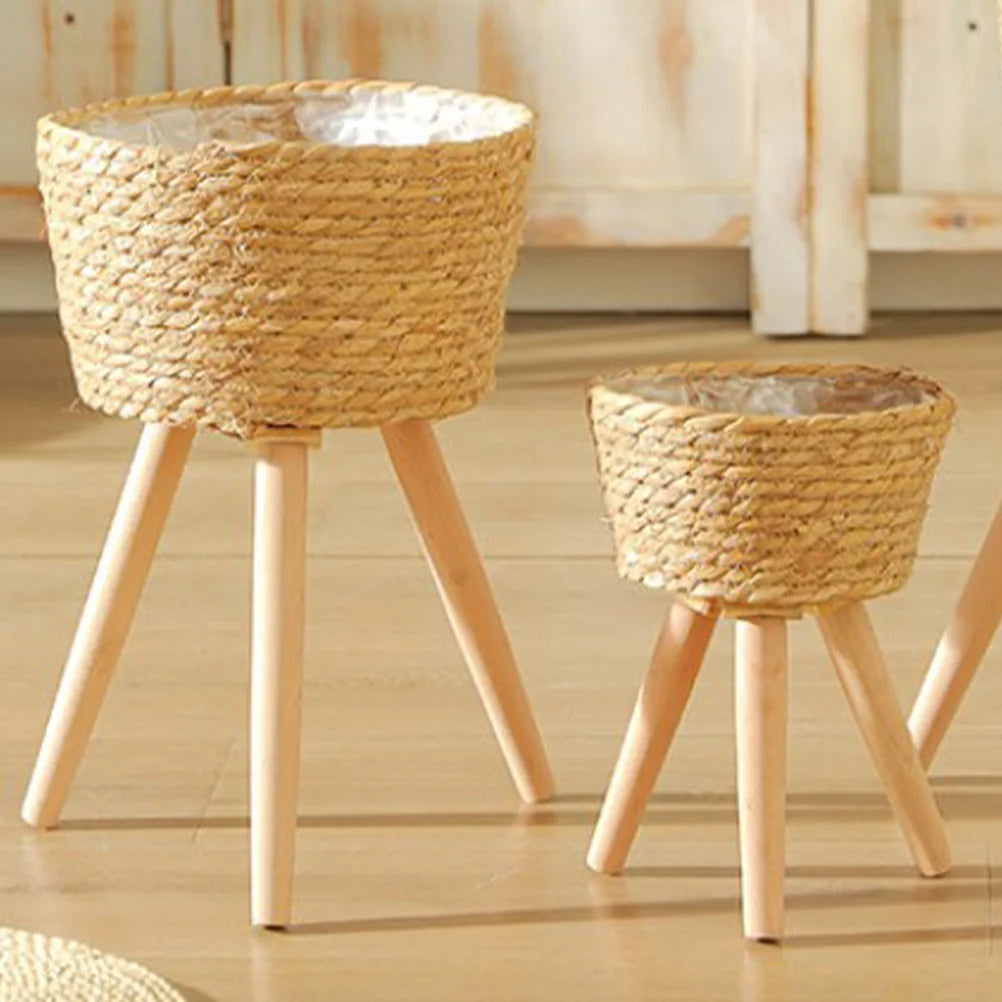 Wooden Basket Planter Stand