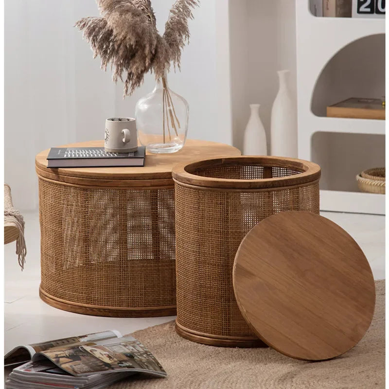 Japanese Rattan Coffee Table - Multi-functional Storage Solution