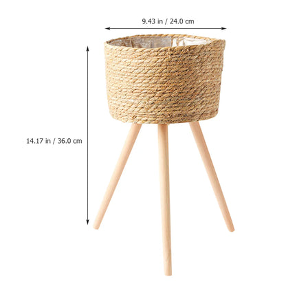 Wooden Basket Planter Stand