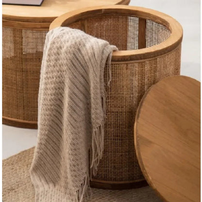 Japanese Rattan Coffee Table - Multi-functional Storage Solution