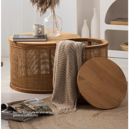 Japanese Rattan Coffee Table - Multi-functional Storage Solution