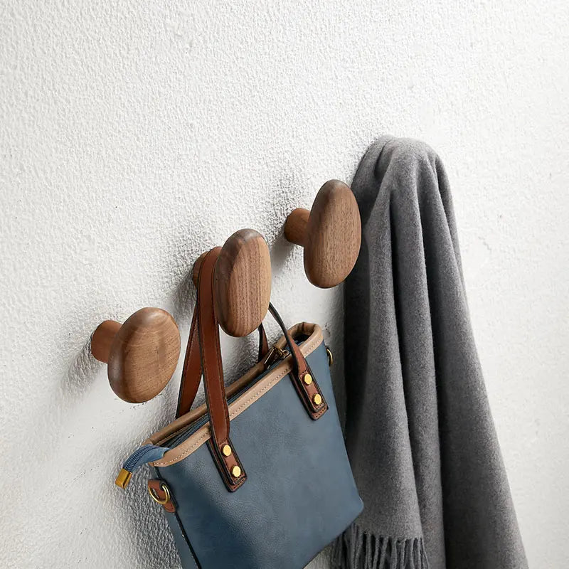 Walnut Wood Wall-Mounted Coat Hook - Sleek Storage Hanger