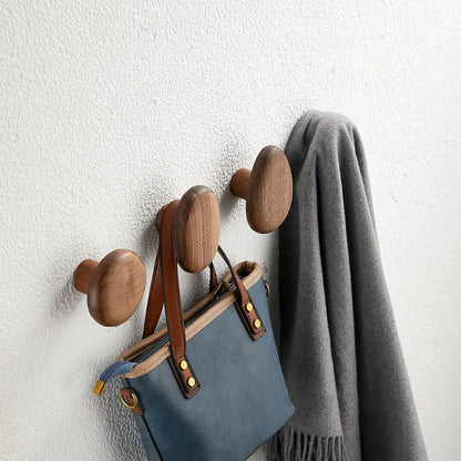 Walnut Wood Wall-Mounted Coat Hook - Sleek Storage Hanger